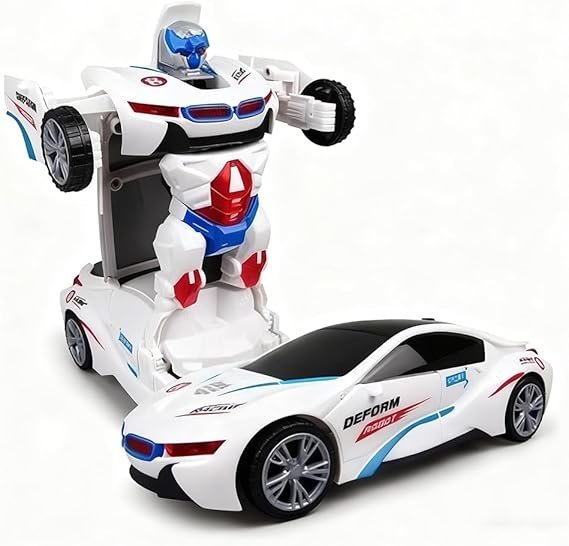 Automóveis Robóticos 2 em 1 Brinquedos Eletrônicos para Crianças, Carros Robóticos Conversíveis com Iluminação e Som Automáticos (Branco)